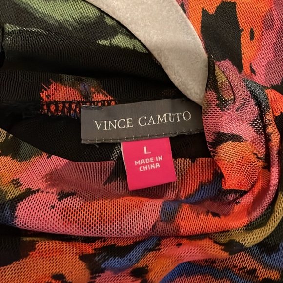 Vince Camuto womens blouse large 12 14 top mock Black Red Floral Sheer mesh cami - Picture 6 of 9